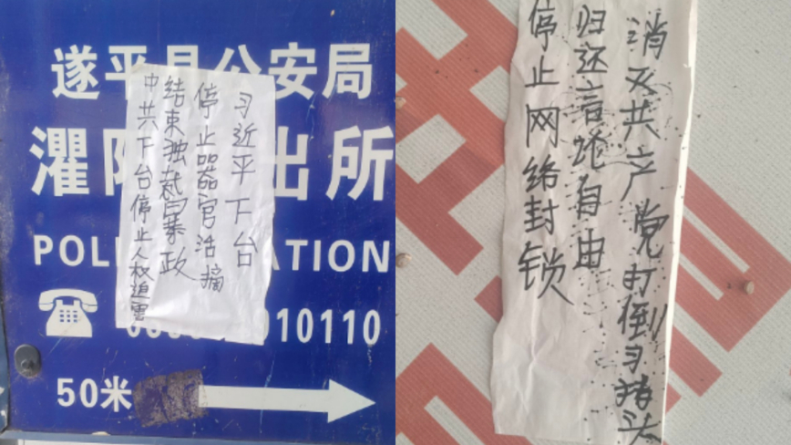 中國街頭現反共標語 要習近平下台 停止活摘器官