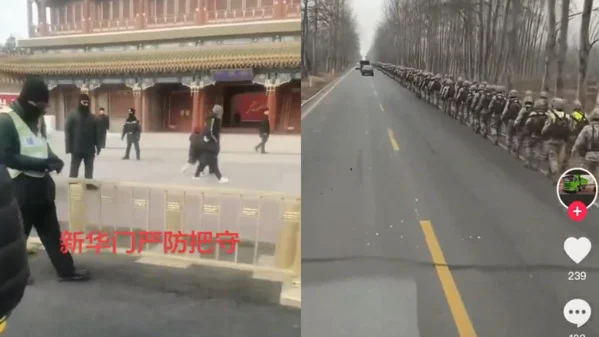 传北京中南海门前黑衣密布 河北等地大量军人军车上道(图)