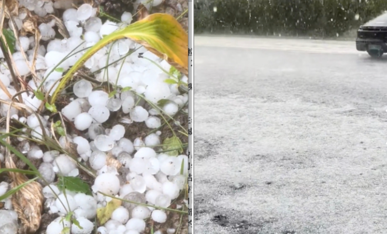 山西大同中秋突降冰雹 地面積厚厚冰粒如雪堆（視頻）
